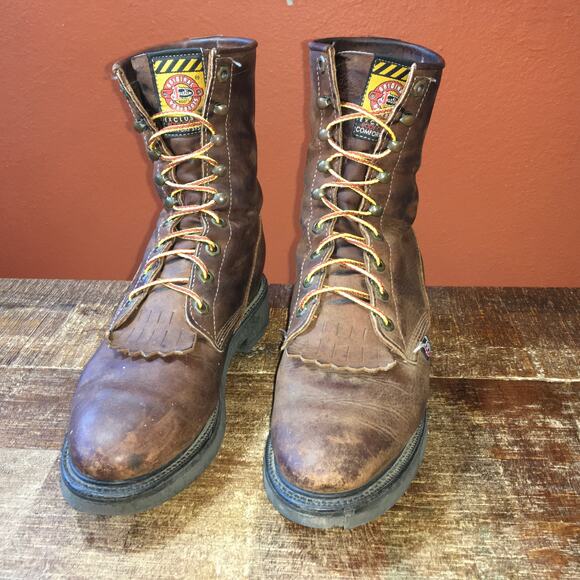 Justin Conductor 8" Western Work Boots Brown Mens 8.5 D 706 Keltie Leather USA - Picture 2 of 16